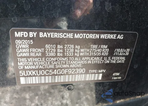 2016 BMW X6 Sdrive35I z USA, uszkodzony, nr VIN 5UXKU0C54G0F92390